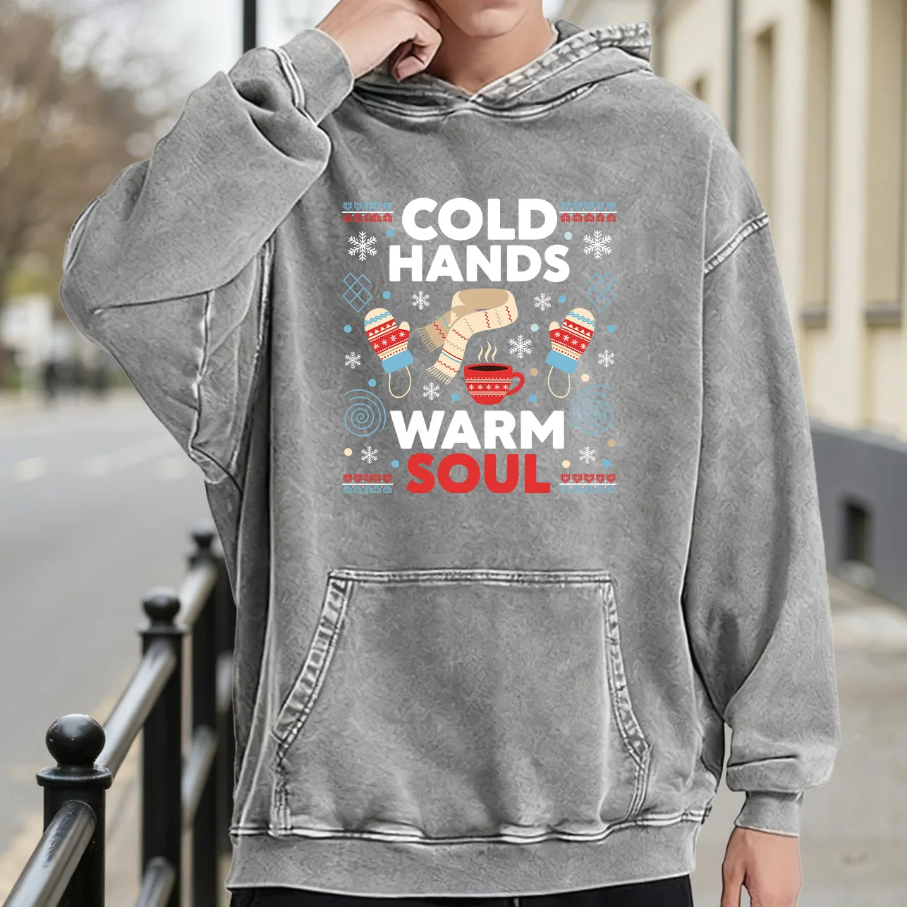 

Мужская винтажная потертая толстовка с рисунком Cold Hands Warm Soul, потертый пуловер в стиле ретро, уличная повседневная толстовка