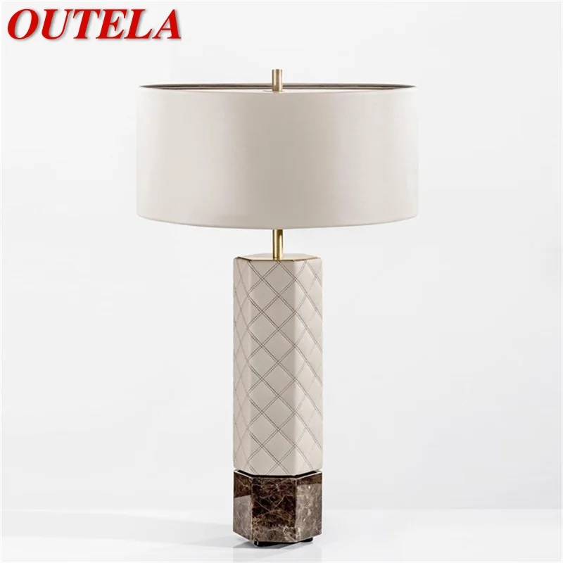 

OUTELA Postmodern Table Lamp Fashion LED Desk Light Leather Simple for Home Bedroom Living Room Decor