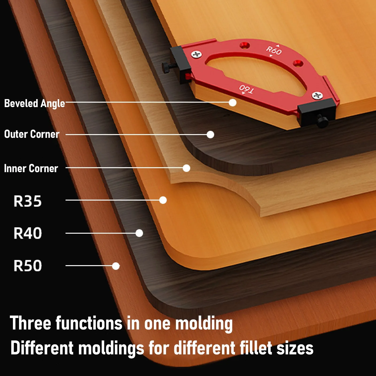 Rounded Corners Router Bit Template R60 T60 Woodworking Radius Jig Router Template