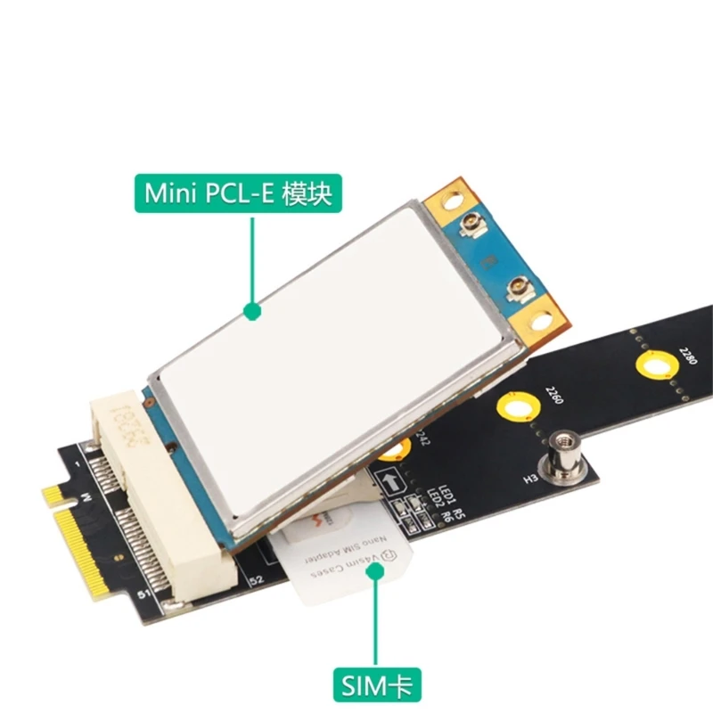 Carte conversion Mini PCIE vers M Key NVMe avec emplacement pour SSD 2242 2260 2280