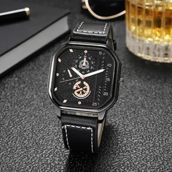 Reloj Hombre Square Watch for Men Business Quartz Watches Business Men Watch PU Leather Strap Sports Watch Wristwatch for Man