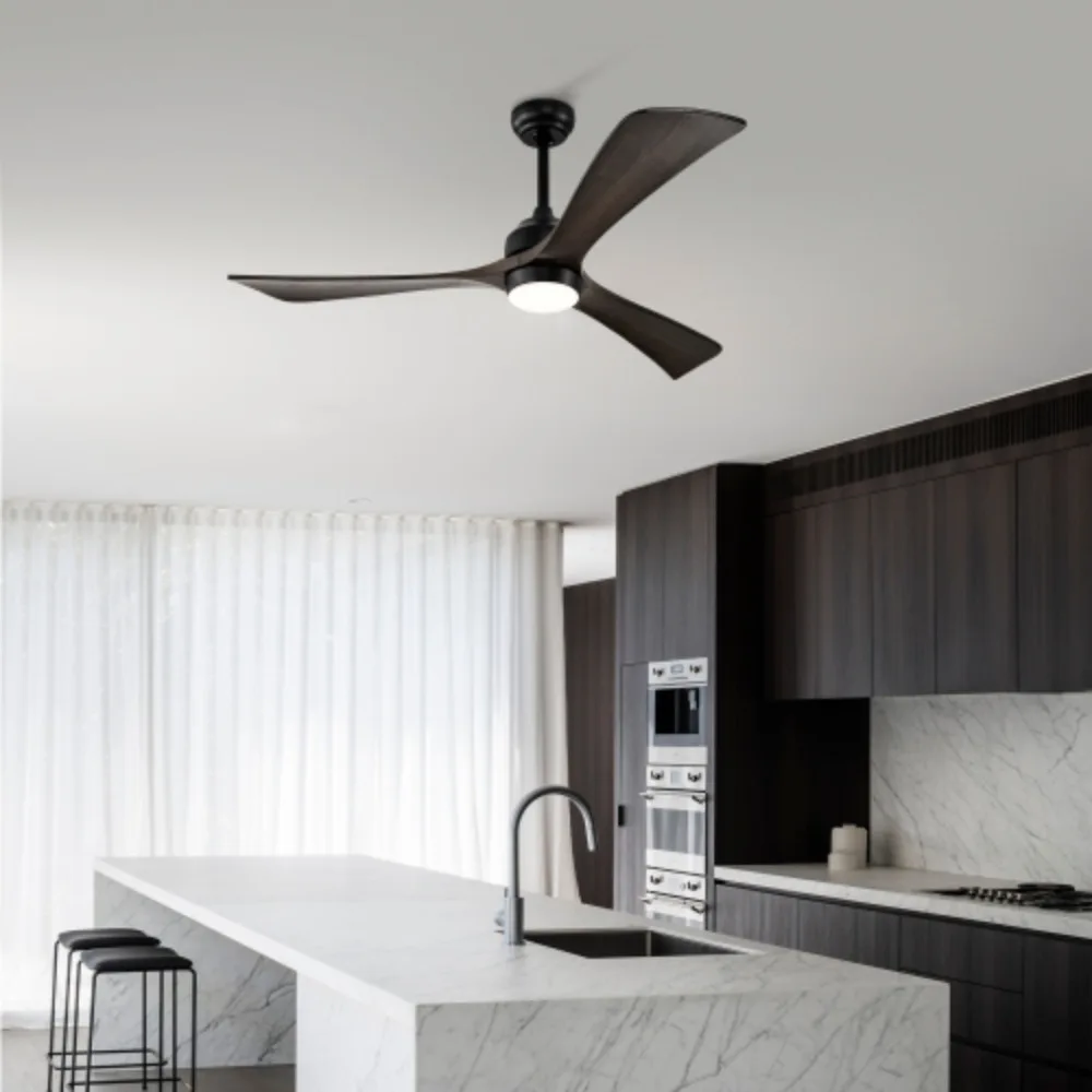 52" Ceiling Fan,Lights Remote Control,Quiet DC Motor 3 Blade Ceiling Fan,6 Speed,Matte Black+Black Walnut,Reversible Ceiling Fan