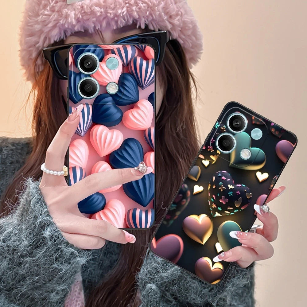 Y2K Glowing Love Hearts Mobile Phone Case for Xiaomi POCO M6 M5 M4 M3 X6 X5 X4 X3 F6 F5 F4 F3 F2 C40 Pro GT 5G Black Cover Shell