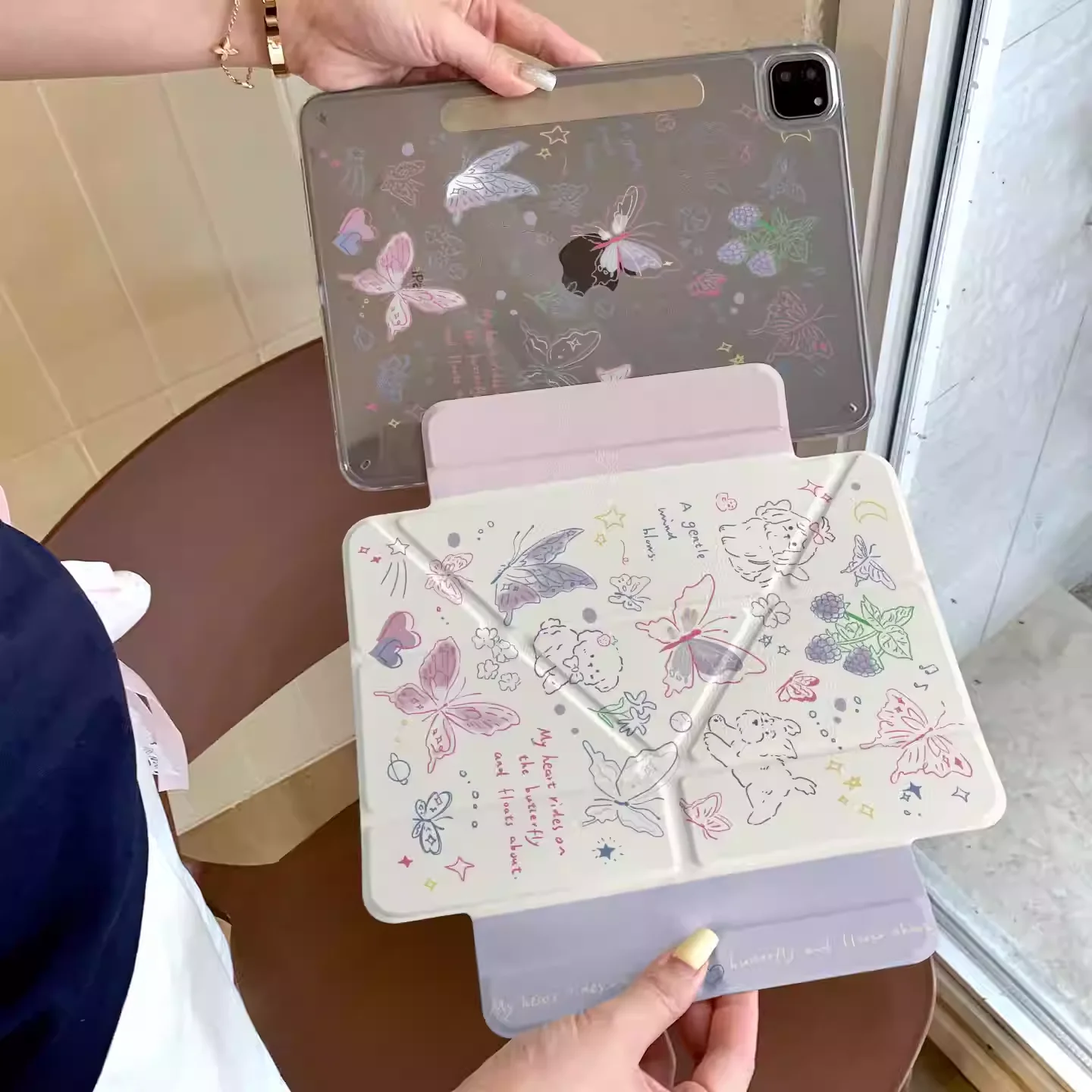 Ins Cute Butterfly Puppy Tablet Case For iPad Pro 11 12.9 13 M2 M4 M3 M5 Shell 8.3 9.7 10.2 5/6/7/8/9/10/11th Air 3 4 5 6 Cover