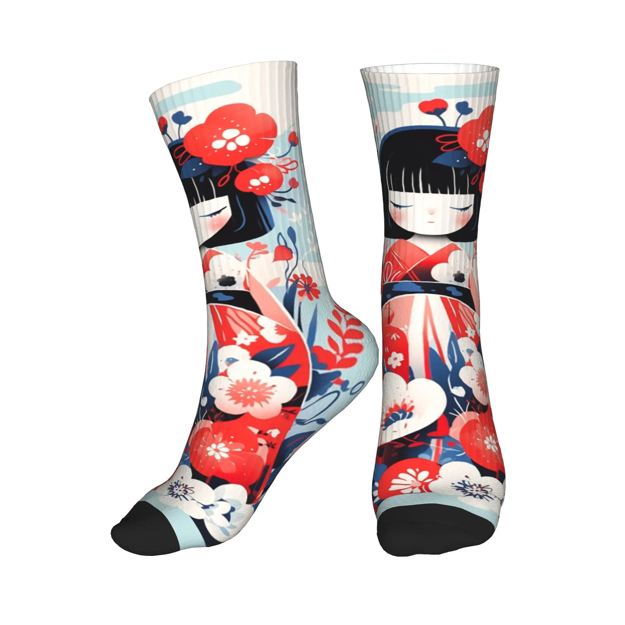 Calcetines con diseño de muñeca Kokeshi japonesa Cool Sakura para hombre y mujer, calcetines deportivos cálidos con estampado 3D para baloncesto