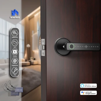 WINFREE Smart-Fingerprint Lock Tuya Bluetooth Passcode Karte Holz Tür Schlafzimmer Keyless Entry Smart Lock Alexa Google Assistent