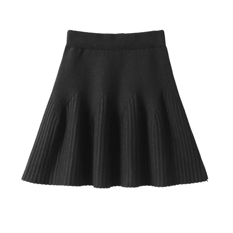 Knitting Skirts Women Minimalist Pure Design All-match Sweet Elegant Daily Retro Folds Korean Style Autumn Mini Faldas Ladies