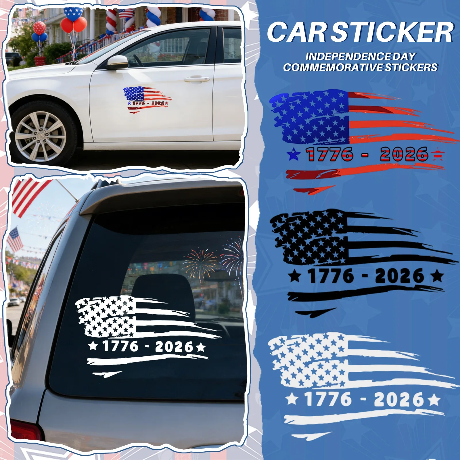 Car Sticker Usa 250th Anniversary Patriotic Flag Decal 1776 2026 Independence Day Decor Vehicle Window Bumper Sticker