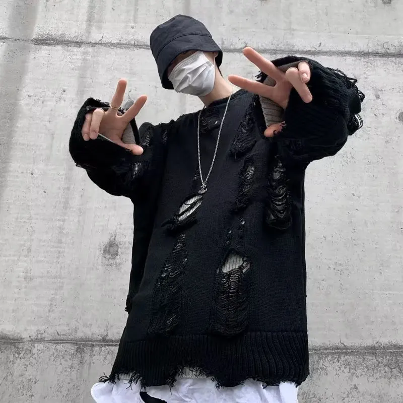 

Korean Sle Large Size 300 Pou Striped Knitwear round Ne Casual Men's Sweater Autumn Winter Loose Fit Faionable