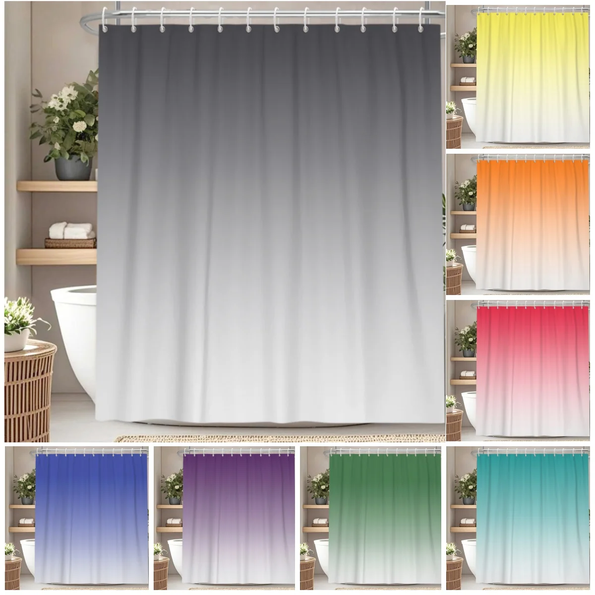

Minimalist Ombre Shower Curtain Gradient Color Block Print Waterproof Bath Curtain For Bathroom Decor Polyester With 12 Hooks