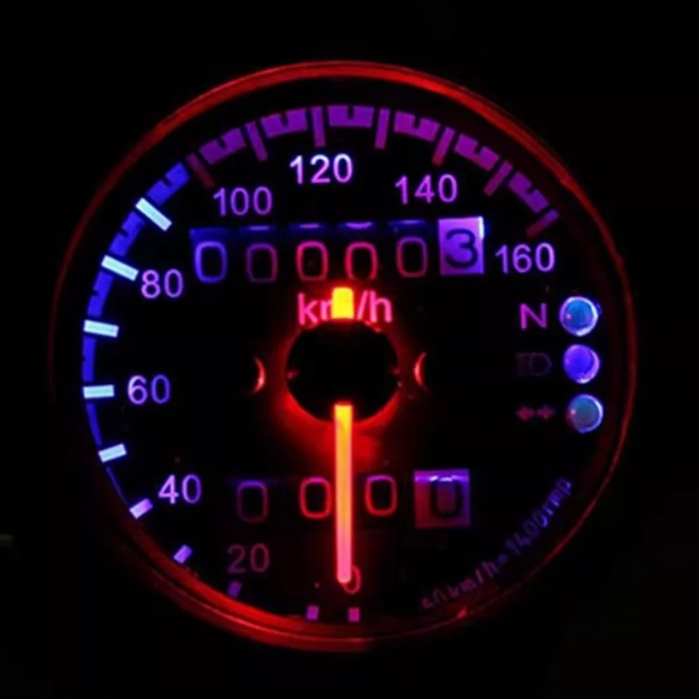 12V LED Motorcycle Speedometer Dual Odometer for retro Gauge with Neutral High Beam Turn Signal and for reset Function