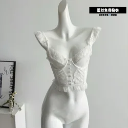 Women's White Lace Crop Top Vintage 90s Y2k Camisole Fashion See-through Corset Top Off Shoulder Vest 2000s Clothes 2024 Summer