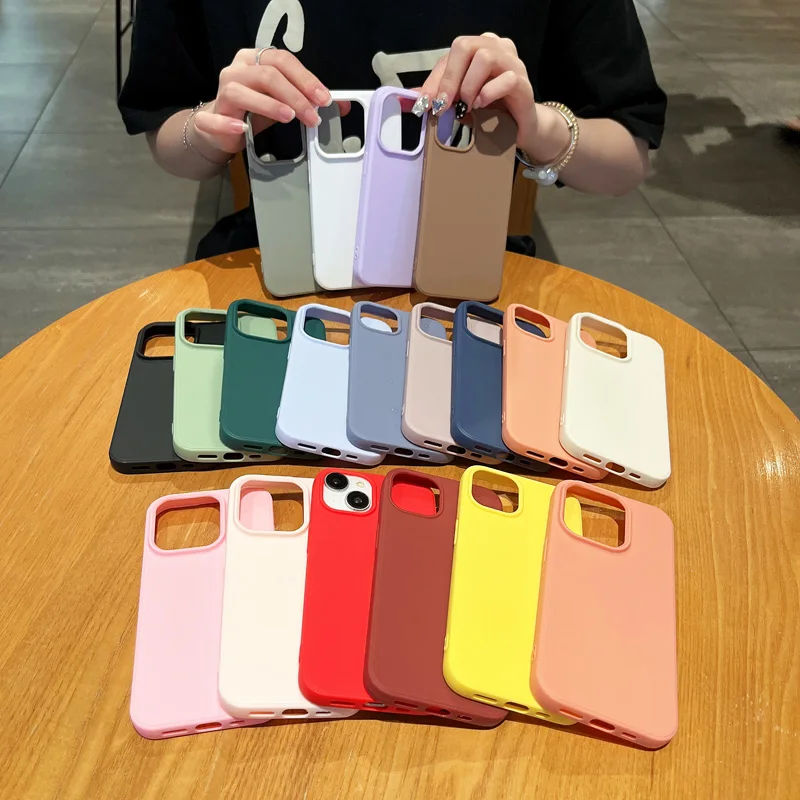 Fashion Candy Colors Soft Phone Case for IPhone 16 12 14 13 15 Pro Max 14Plus Camera Bumper Shock Protection Matte Cover Coque