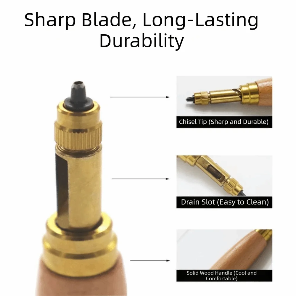 

Adjustable Belt Hole Puncher Wooden Handle Replaceable Multi-Head Leather Hole Punch Semi-Automatic Rotary Puncher
