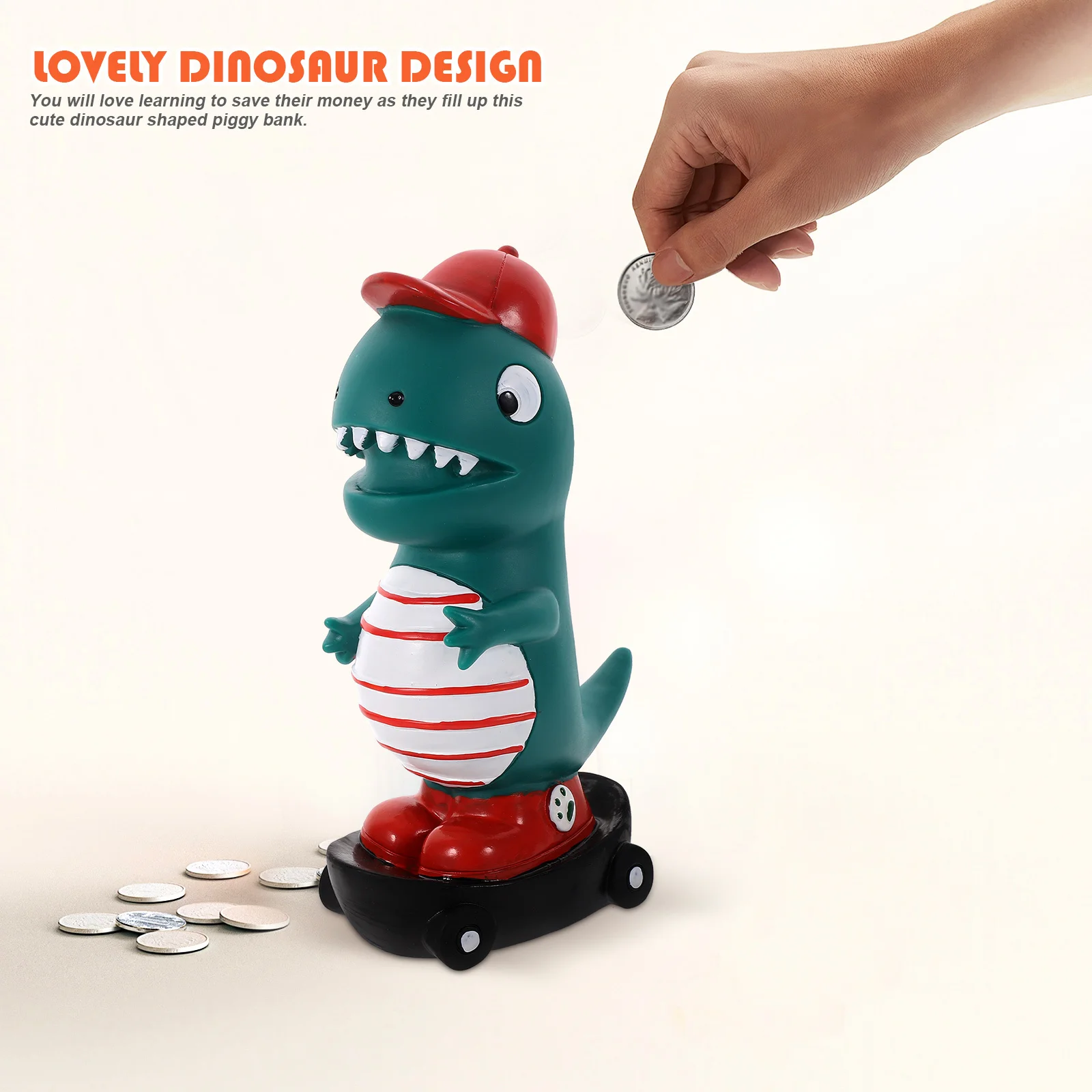 وعاء نقود على شكل ديناصور، حرفة رائعة، تفاصيل دقيقة، حامل ثابت، سطح مسطح، تشجيع التوفير، حصالة على شكل حيوان من الفينيل