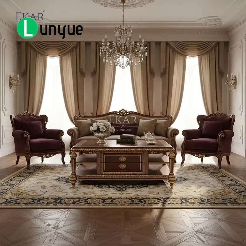 Wooden Inlaid Coffee Table Deluxe American Classic Center Table for Living Room Durable Hardwood Furniture Elegant Design