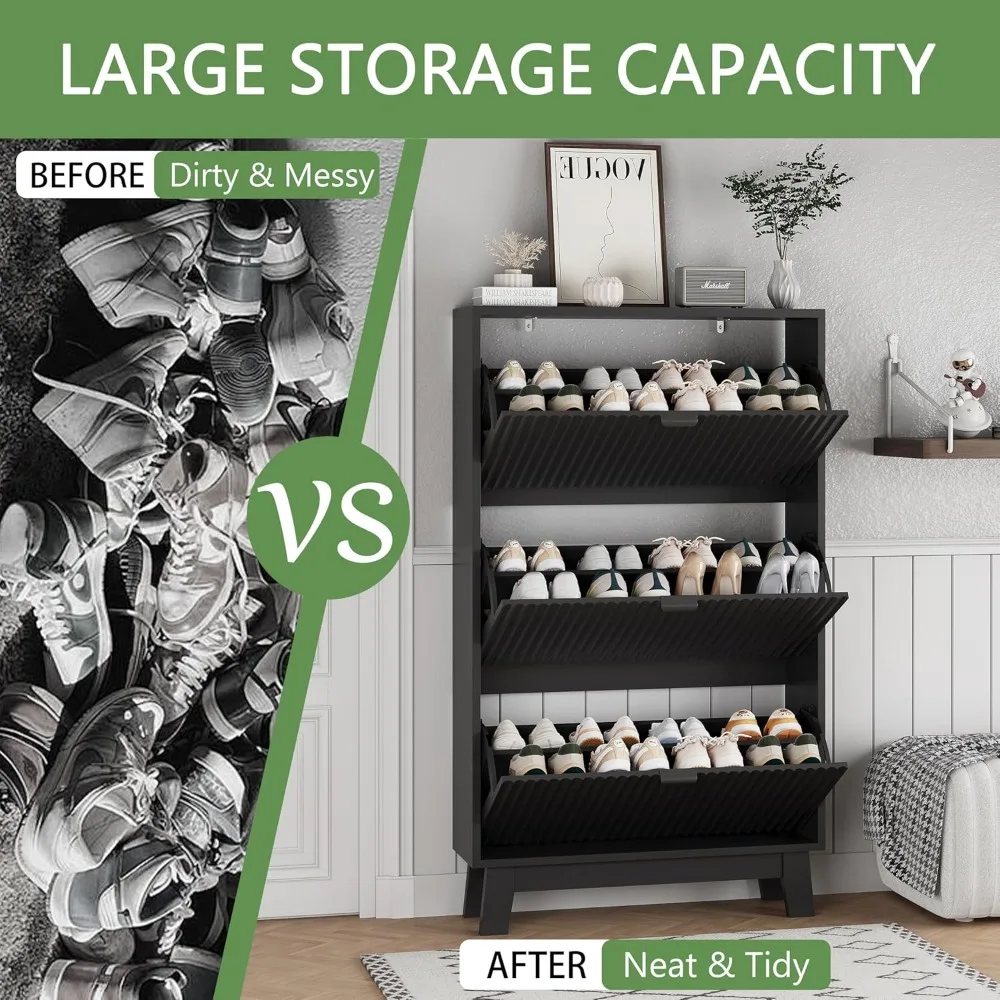 خزانة أحذية خشبية طويلة وضيقة ذات 3 أدراج لتخزين المدخل #6