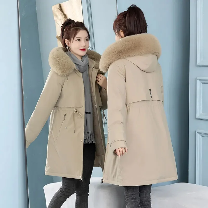 Women Parka Fashion Long Coat Wool Liner Hooded Parkas 2023 New Winter Jacket Slim with Fur Collar Warm Snow Wear Padded Clothes