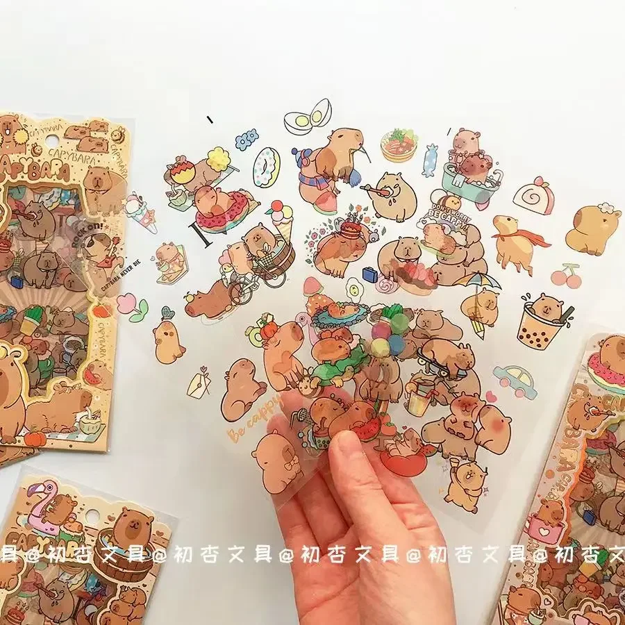 4Set Lovely Capybara Animal Sticker Waterproof PVC DIY Goo Card Set Creative Stationery Handbook Sticker children's day gifts