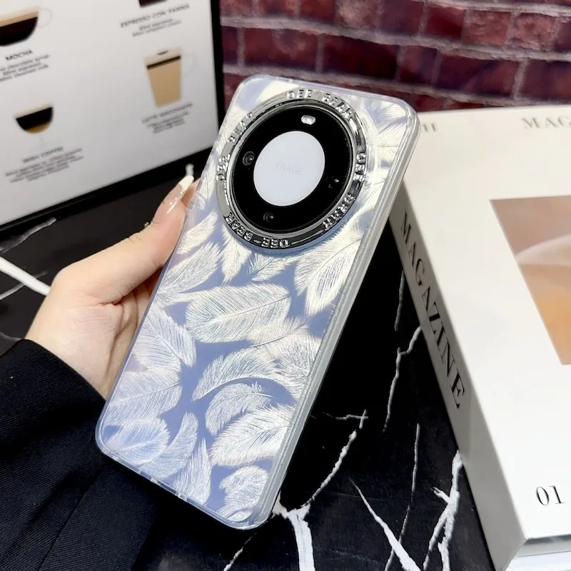 Shine Feather Pattern IMD Phone Case For Huawei Pura70 P40 Mate60Pro+ P50 Mate30 Mate40 P60Pro Full Cover Back Body Protection