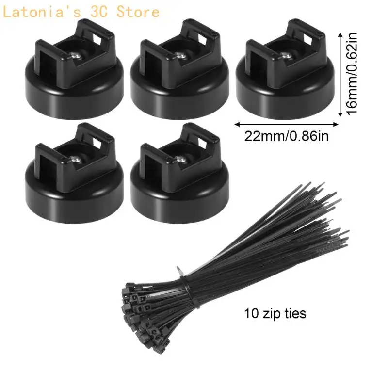 Magnetische Basis-Kabelbinderhalterungen, Kabelhalter-Clip mit 22 mm Durchmesser und schwarzen Kabelbindern für stabiles – Detail 6