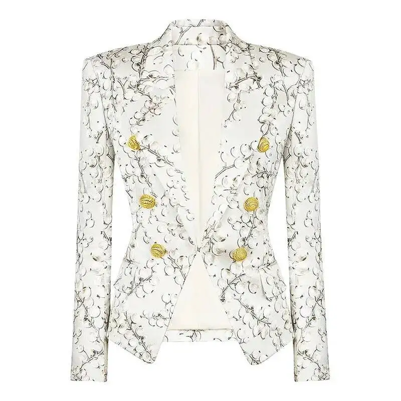 

2025 New Fashion Turn-Down Collar Long Sleeve OL Coat Women Print Blazer