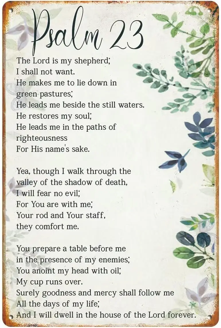 Bible Verse Psalm 23 Christian Metal Sign Gifts - Inspirational Wall Decor Art for Home Office Bathroom Bedro