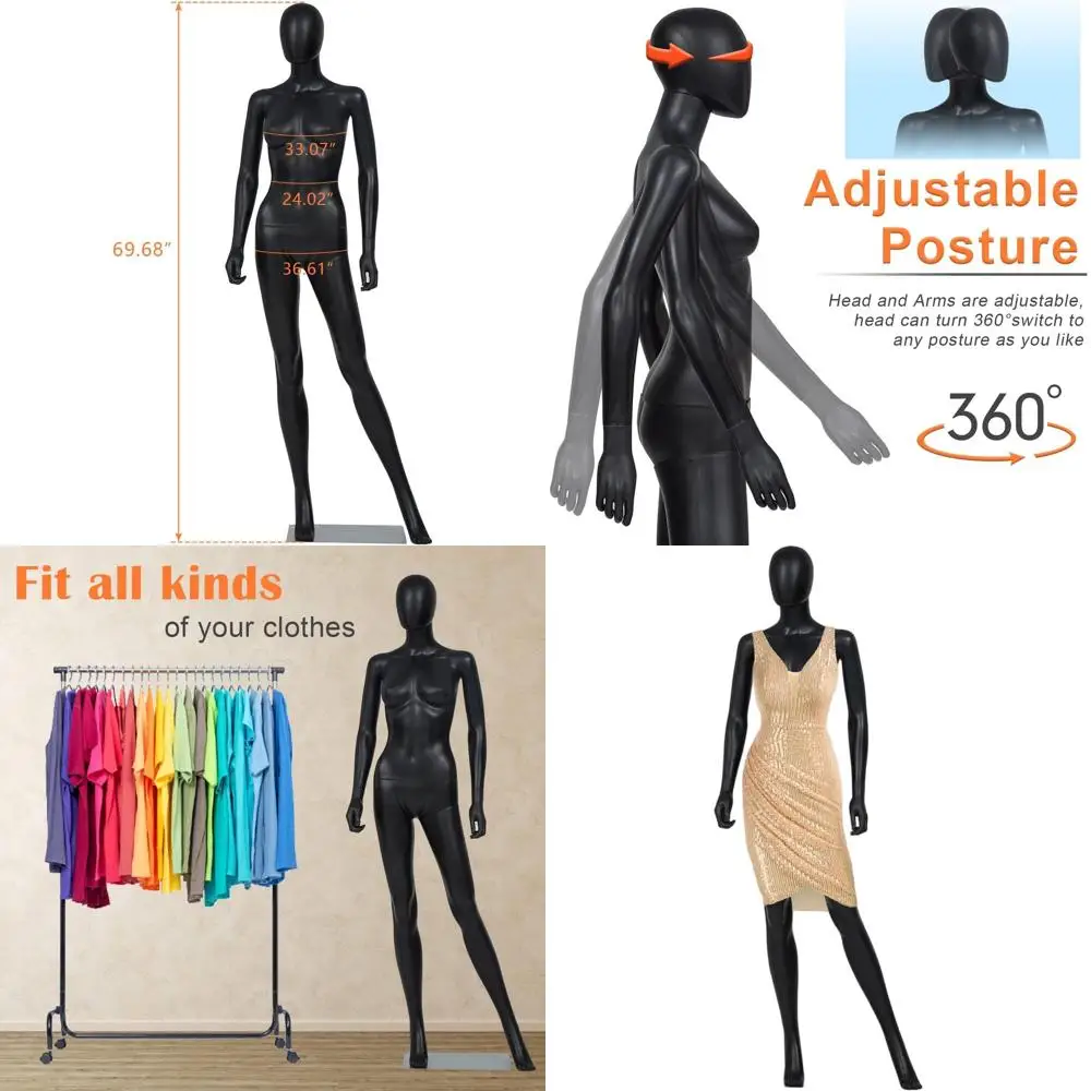 

Регулируемый женский манекен с отсоединяемой подставкой для реалистичной демонстрации в магазинах одежды и для косплея, черный