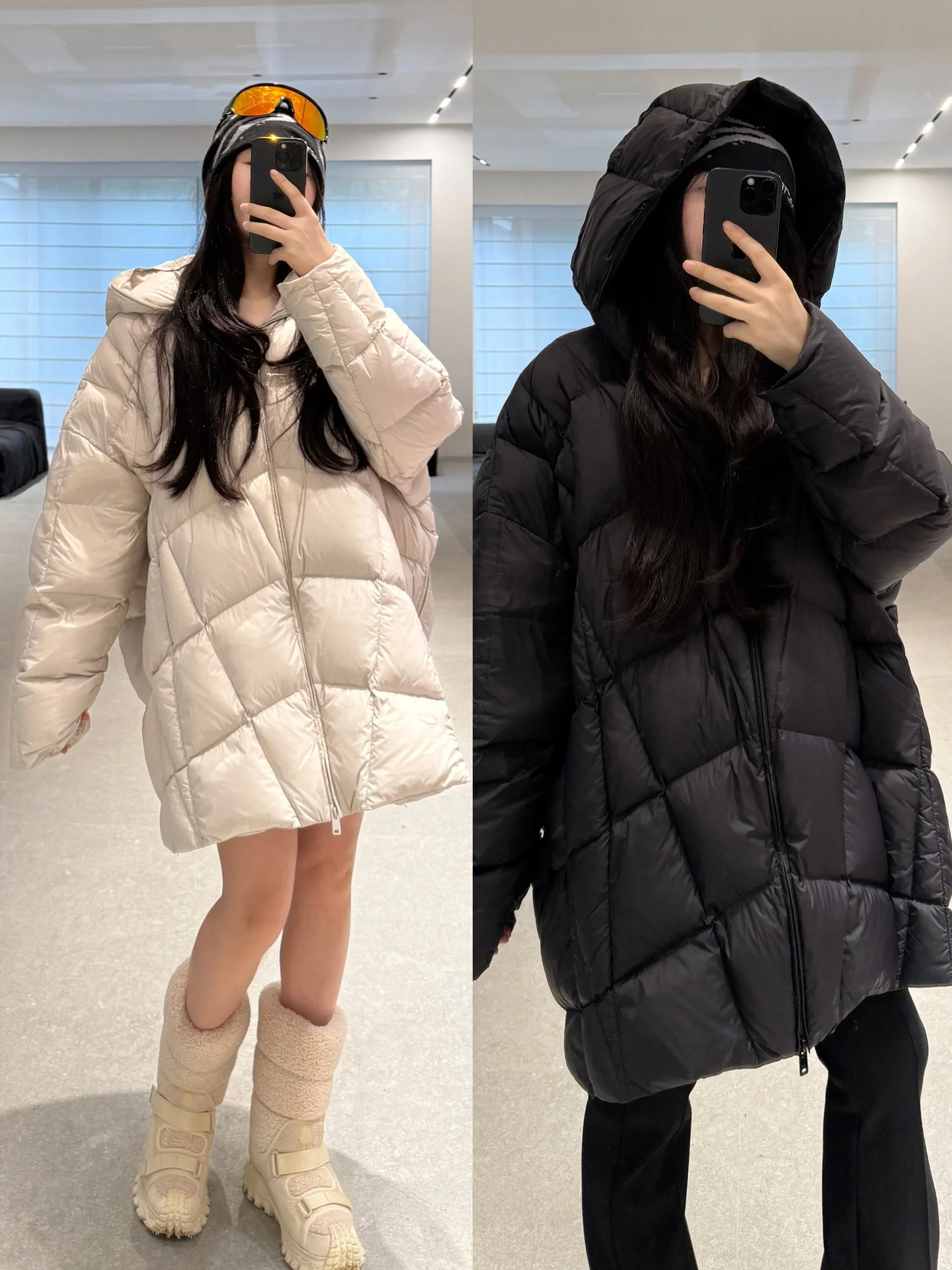 

Slimming Bread down Jaet Sculptural Intersecting Quilting Waterproof Fabric Casual Loose Fit White Du down Warm Coat