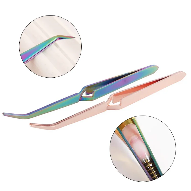 

1Pc Golden Rainbow Acrylic Stainless Steel Nail Shaping Tweezers Cross Nail Clip Curve Pincher Acrylic UV Gel Curve Fixed Pinch