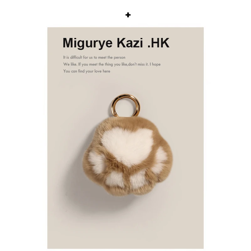 

Real Rex Rabbit Fur Cat Paw Car Keychain Cute Plush Ball Bag Pendant Decoration Gift