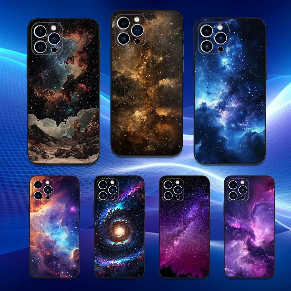 

Galaxy Sky Stars Space Phone Case For iPhone 16,15,14,13,12,11 Plus,Pro Max,XS,X,XR,SE,Mini,8,7,Soft Silicone Black Cover