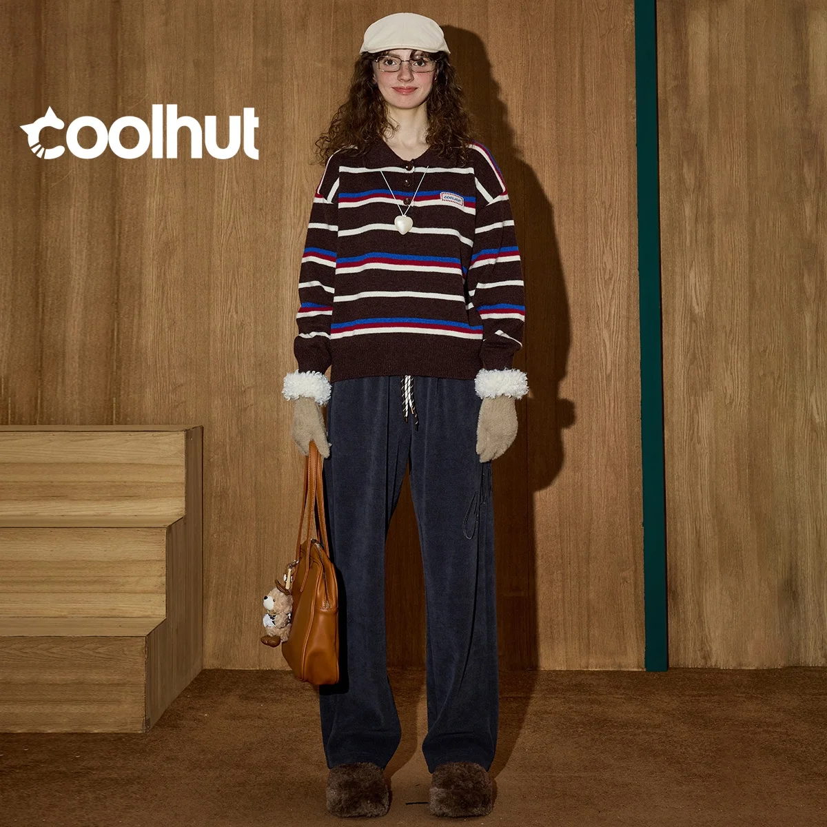 

COOLHUT 2025 зимний женский свитер большого размера с цветными блоками, брендовый дизайнерский ретро массивный вязаный свитер-поло для похудения, повседневная зимняя одежда