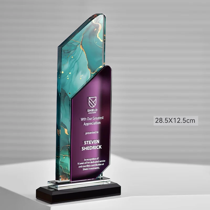Customized Crystal Trophy, Excellent Employee Annual Meeting Award, Competition Trophy Decor, Free Engraving Color Printing, 1Pc