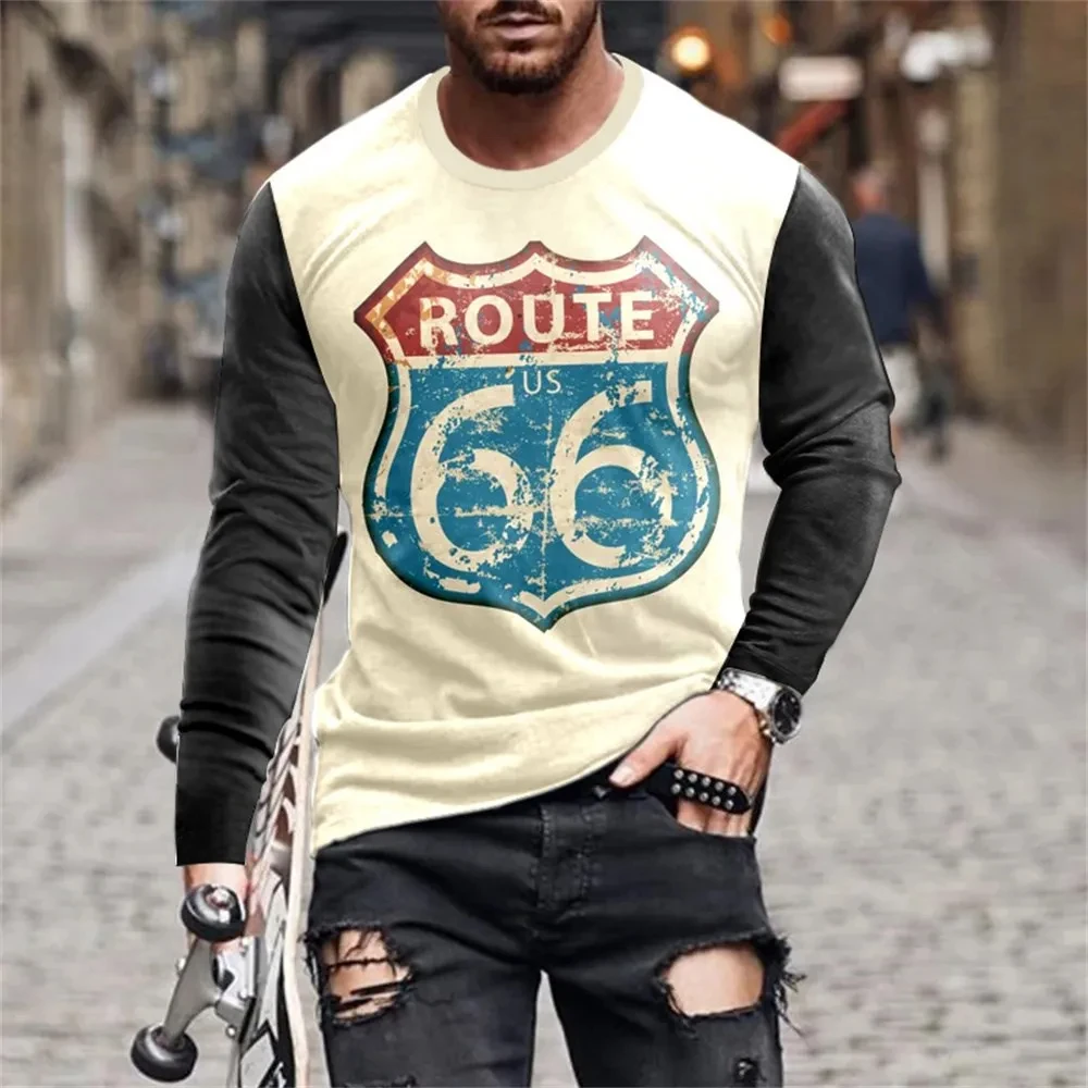 

Casual Loose Tops Retro 66 Pattern Outdoor Men's Long Sleeve Street Style Long Sleeve Sports Fashion Long Sleeve Comfortable