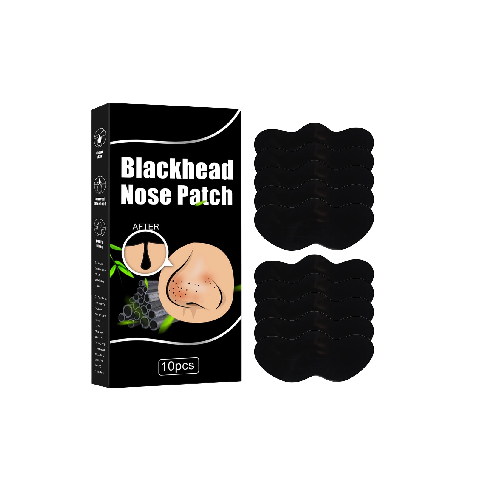 10ชิ้น/กล่องจมูก Blackhead Remover หน้ากากถ่านไม้ไผ่ Blackhead กำจัดขนจมูก Patch Deep Cleansing Skin Care Shrink Pore