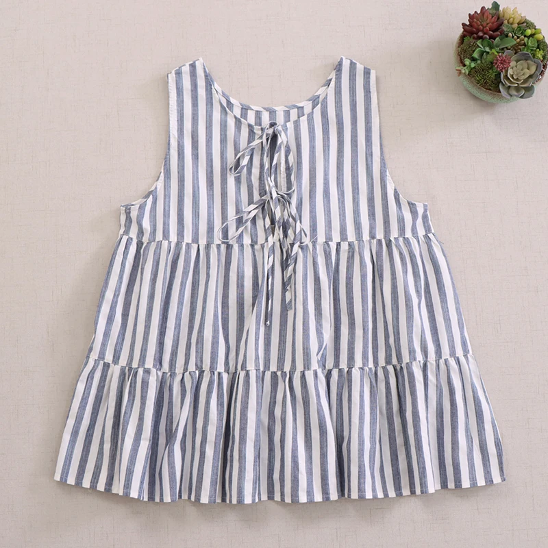 Summer New Japanese Sweet Mori Girl Vintage Striped 100% Cotton Tank Tops Women O-Neck Sleeveless Casual Loose Vest Tops