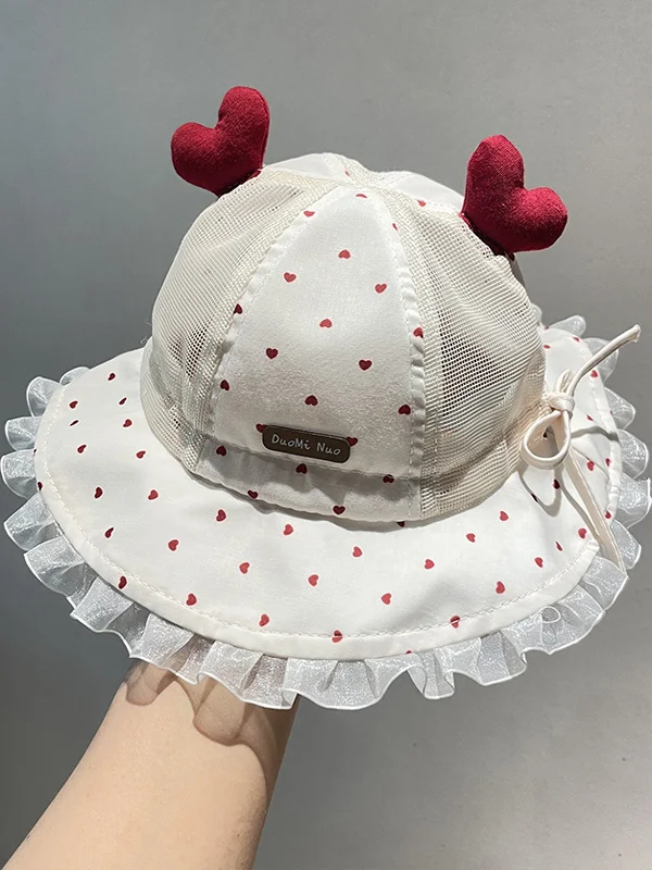 

Baby hat summer thin breathable mesh bucket hat girl baby small age sunshade sun protection sweet basin hat