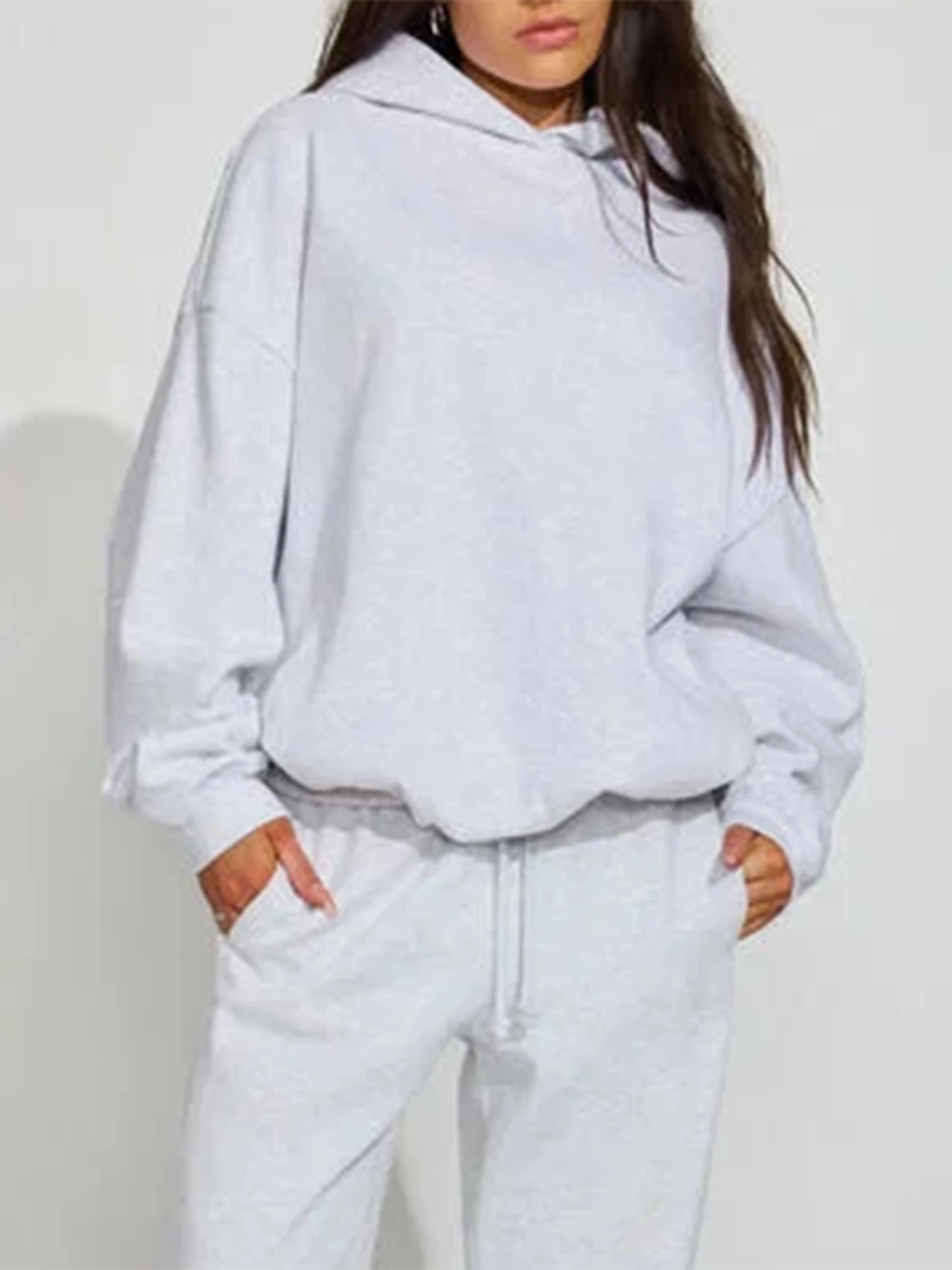 Sudadera con capucha para mujer, informal, de manga larga, de Color sólido, holgada, para otoño, cómoda, con capucha, para uso diario