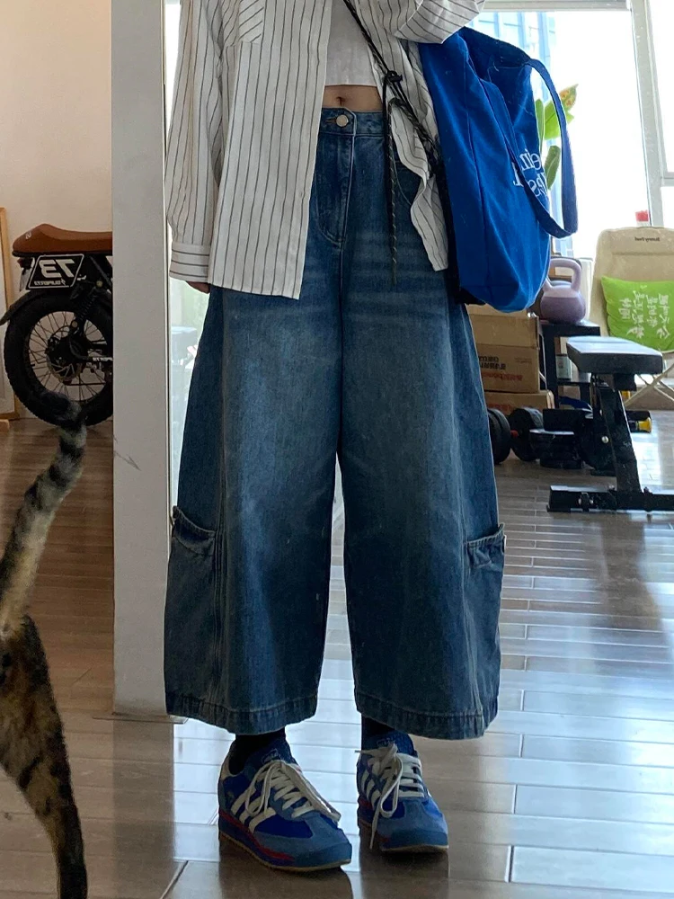 

Retro American Loose Women's Casual Workwear Pants High Waist Seven-Foot Length Slimming Trendy Jeans for Outdoor Activities