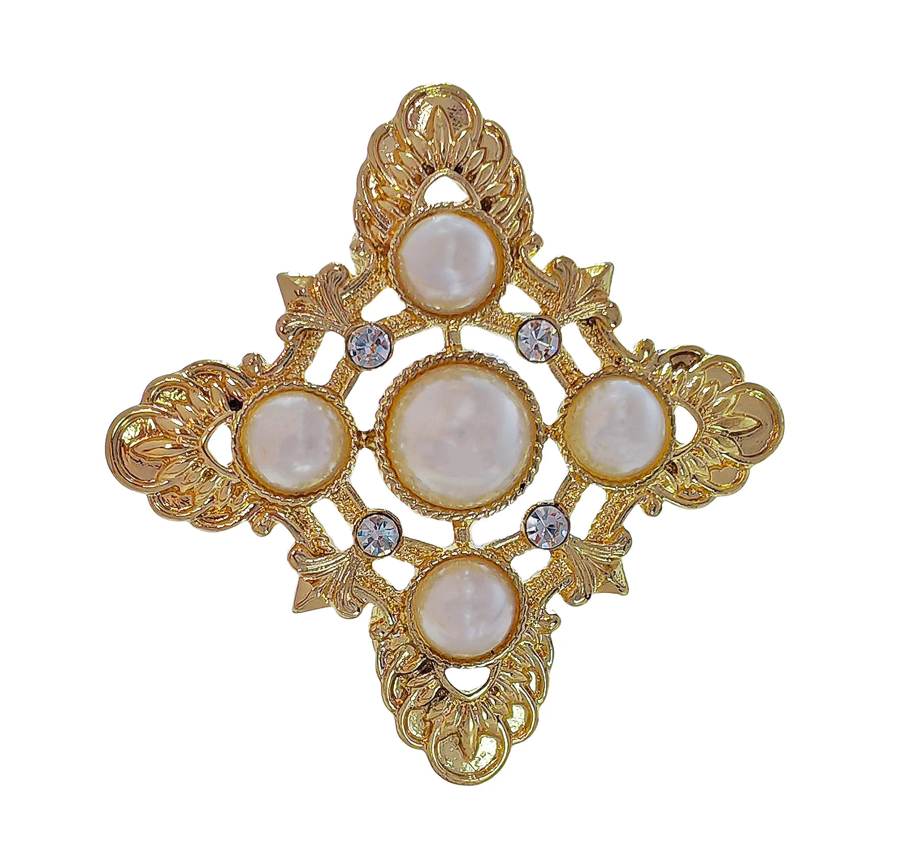 

Renaissance Vintage Gold Tone Foiled Imitated Pearl Maltese Cross Brooch Pin Church Jewelry