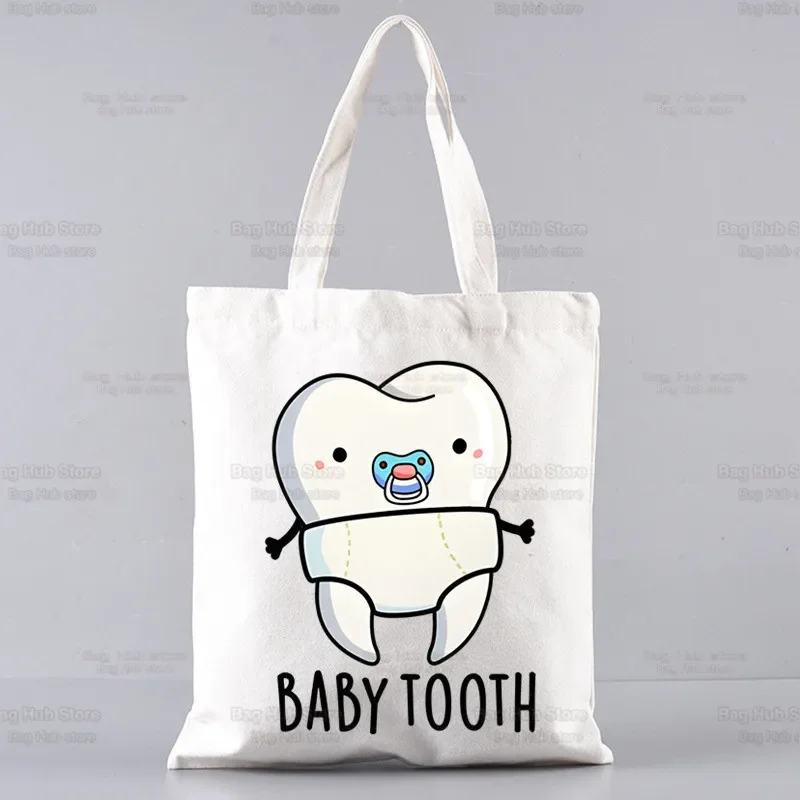 Aesthetic Funny Tooth Dentist Women Hand Bag with Free Shipping Low Price Black Canvas Canvas Tote Ladies