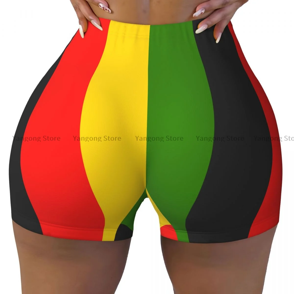 

Spandex Yoga Shorts for Women Jamaica Flag Stripe Workout Booty Shorts