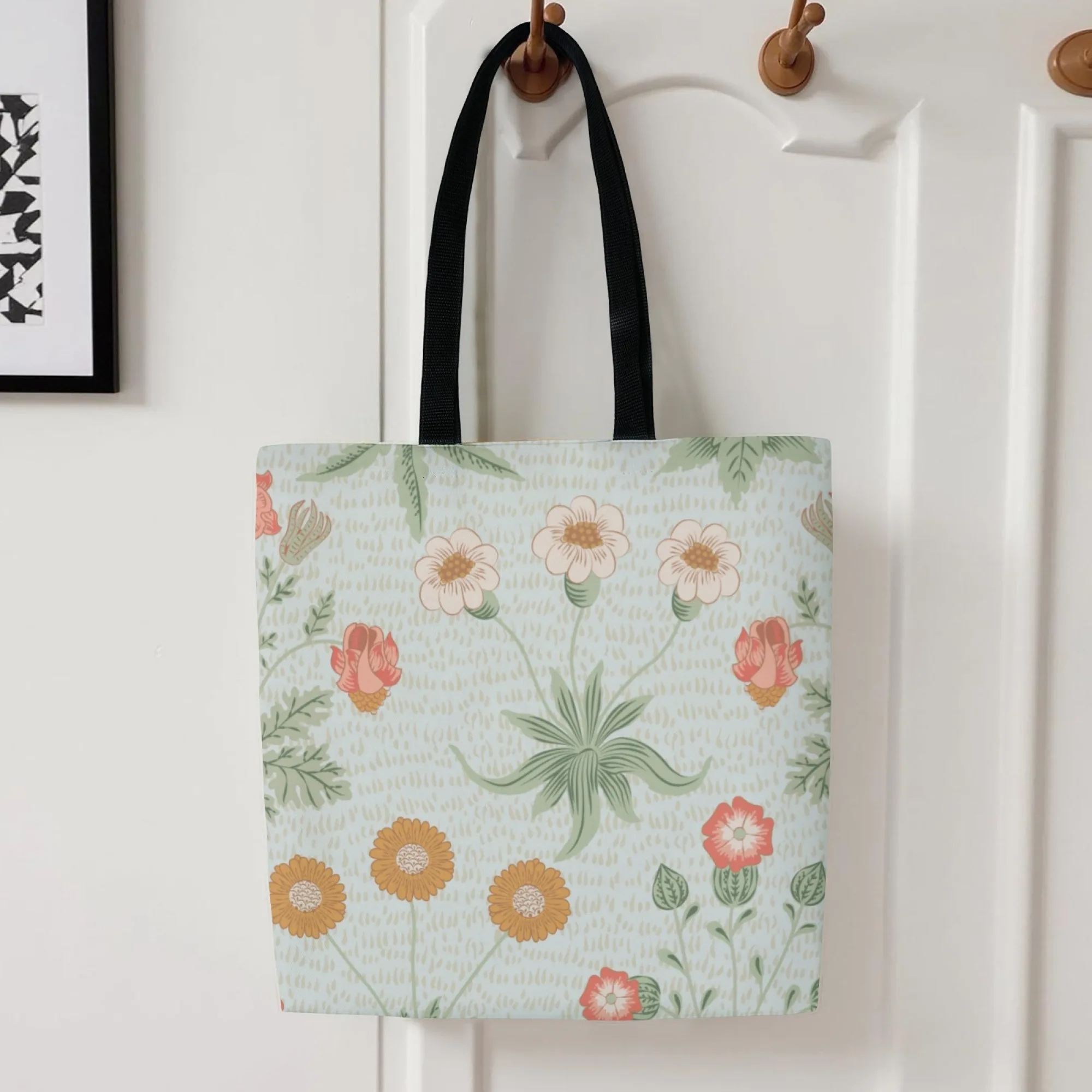 내구성 있는 빈티지 식물 캔버스 토트 여성 가방 연한 파란색 다채로운 꽃무늬 대용량 캐주얼 핸드백 여행용
