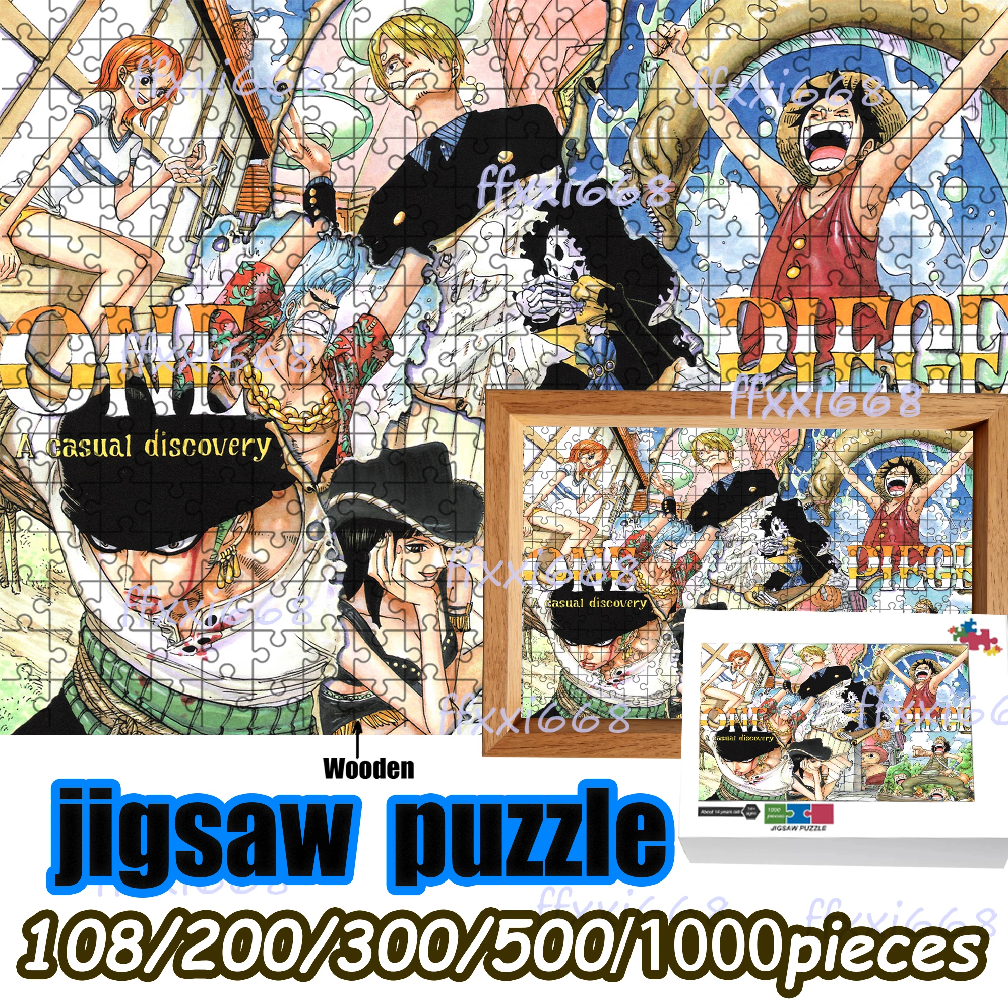 

One Piece Luffy Chopper Zoro 108/200/300/500/1000 pieces wooden floor puzzle game, party portable high-quality gift, fun