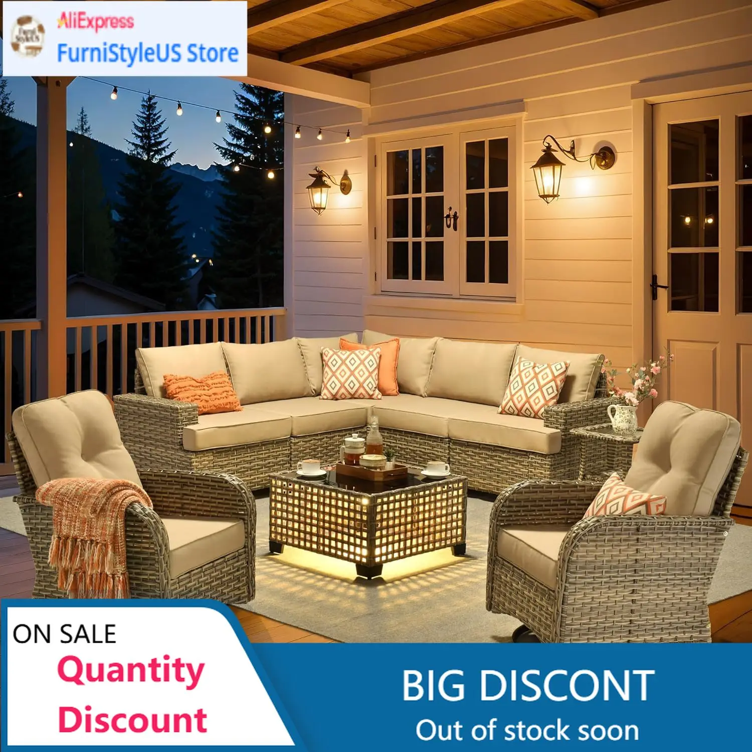 

ModernOutdoor Sectional Patio Furniture Set,9 Pieces Wicker Conversation Sets L Shaped Couch,Extra Deep Out Door Sofa Outsid Fur