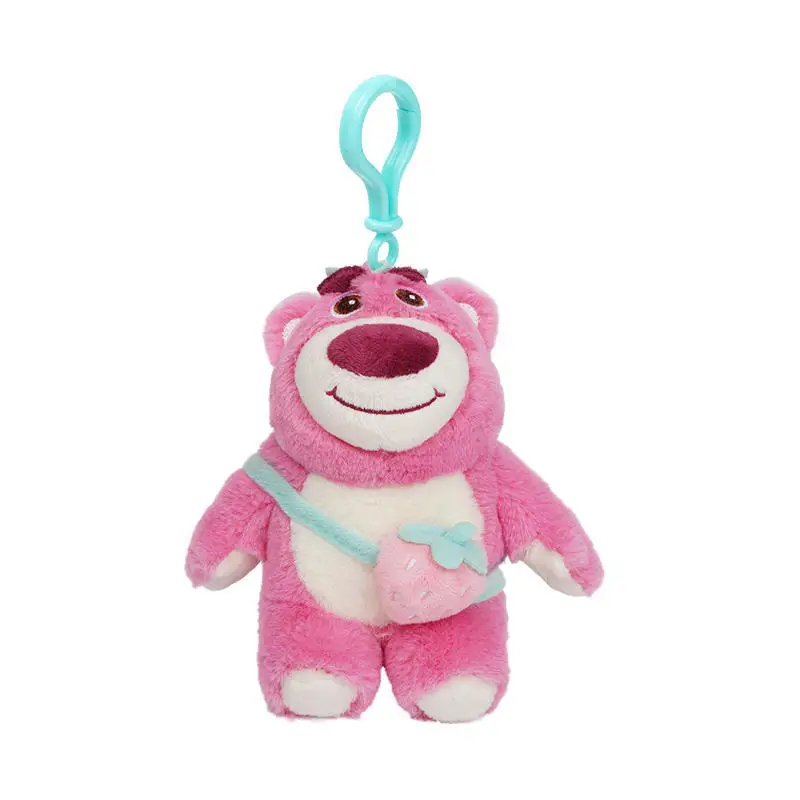 Miniso 정품 디즈니 딸기 곰 플러시 키 체인 인형 학교 가방 펜던트 선물 플러시 펜던트에 대한 학교 가방 펜던트