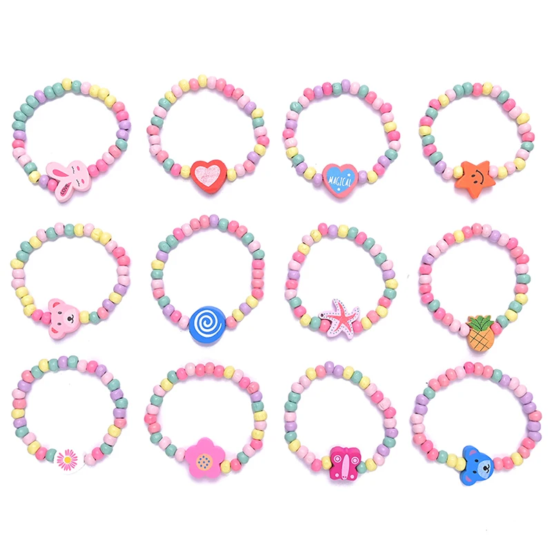 12 pz/pacco Cartoon bambini perline di legno braccialetto di colore per ragazza festa di compleanno bomboniere Baby Shower regali per gli ospiti