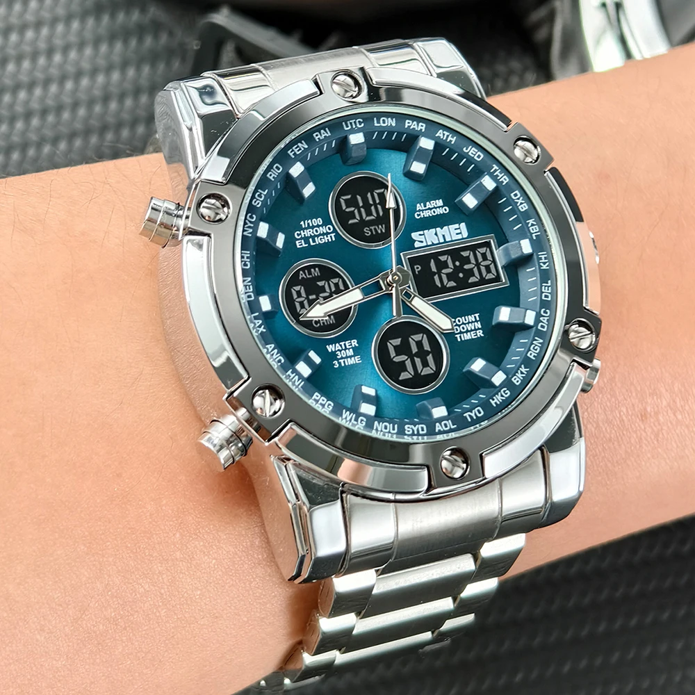 

Роскошные спортивные мужские кварцевые часы, цифровые наручные часы, водонепроницаемые мужские часы из нержавеющей стали, Relogio Masculino 1389