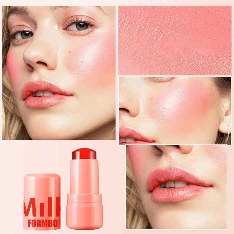 3-in-1 Milk Jelly Blush Stick Facial Cheek Stick Moisturizing Flash Lip Gloss Makeup Eye Face Rouge Lasting Brightens Original